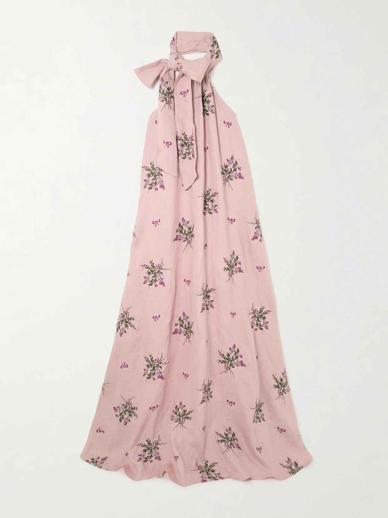 Efímero Wisteria Embroidered Linen Halterneck Maxi Dress - 1