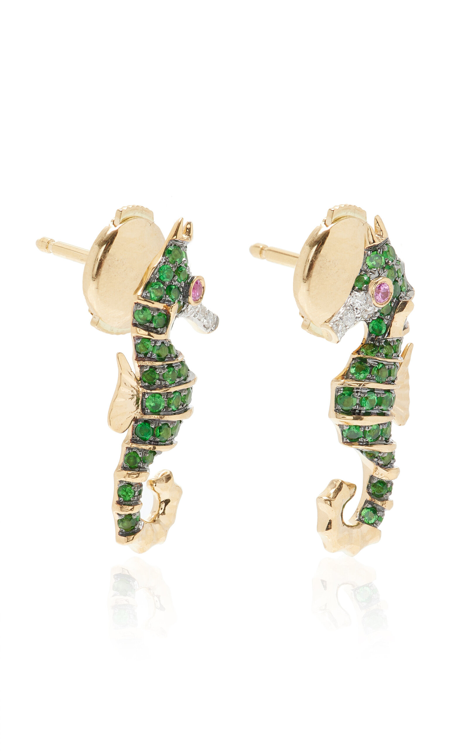 Seahorse 18K Gold Multi-Stone Earrings green - 4