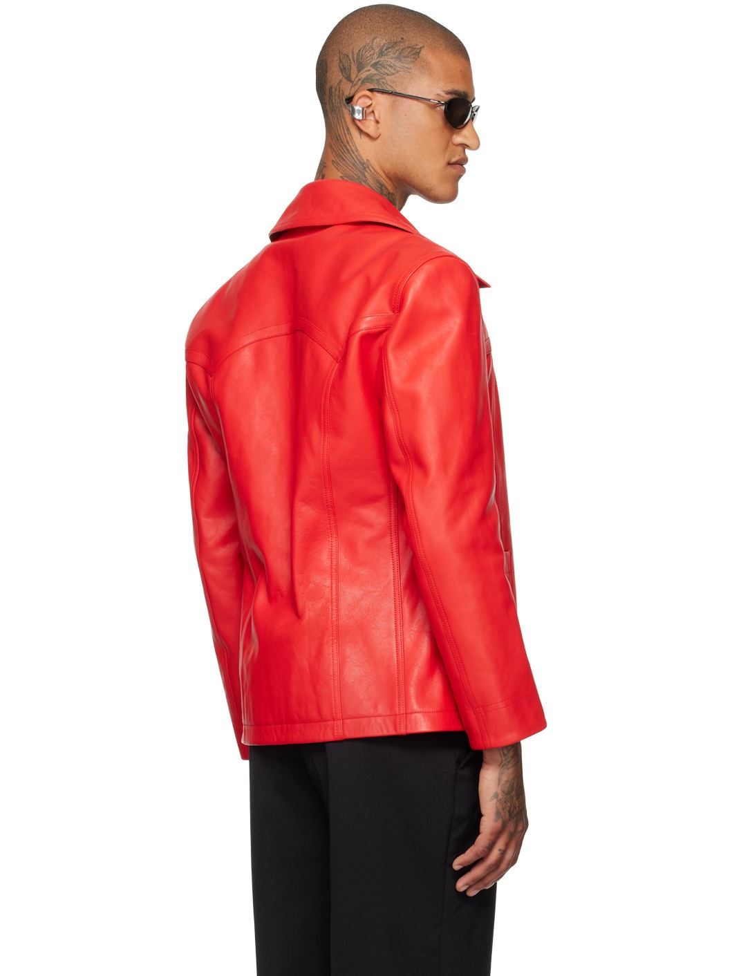 Red Slim-Fit Creep Leather Jacket - 3