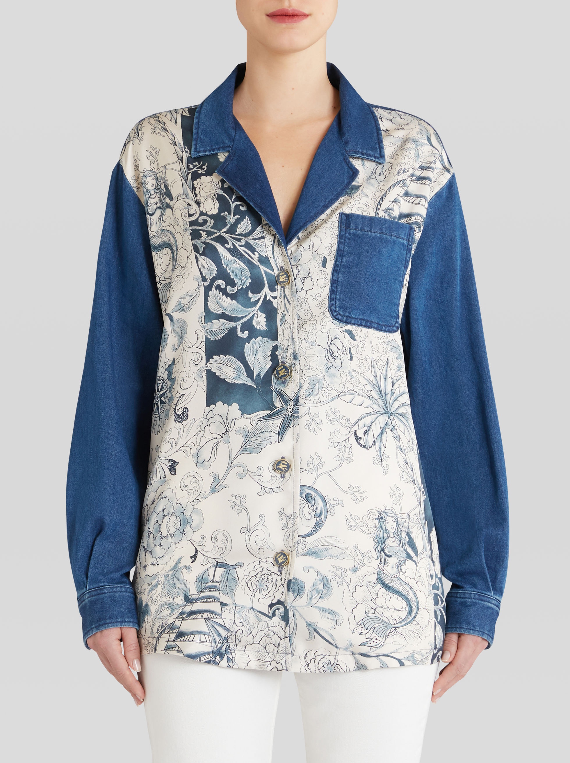 PRINTED DENIM AND SILK JACKET - 2