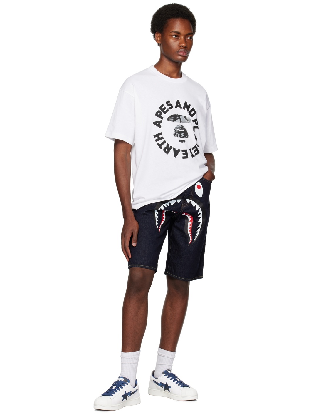 White & Navy Skull Sta Sneakers - 5