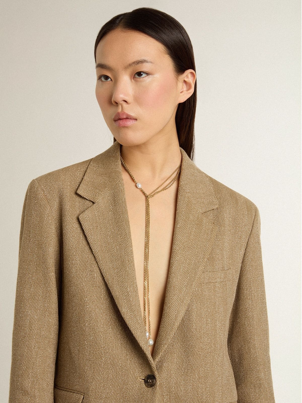 Necklace with antique gold-colored chains with pearls - 3