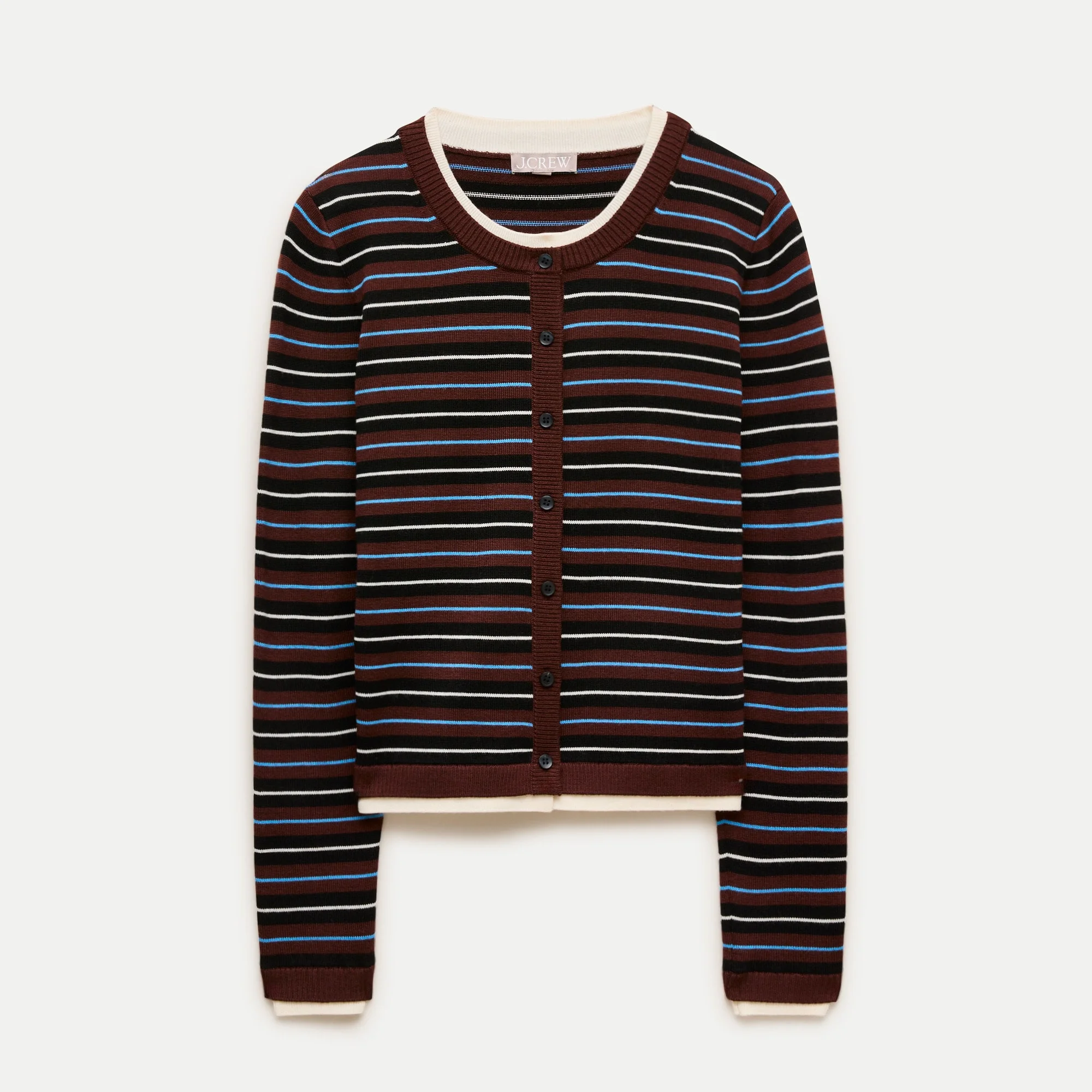 Double-layer cardigan in striped merino wool blend - 1