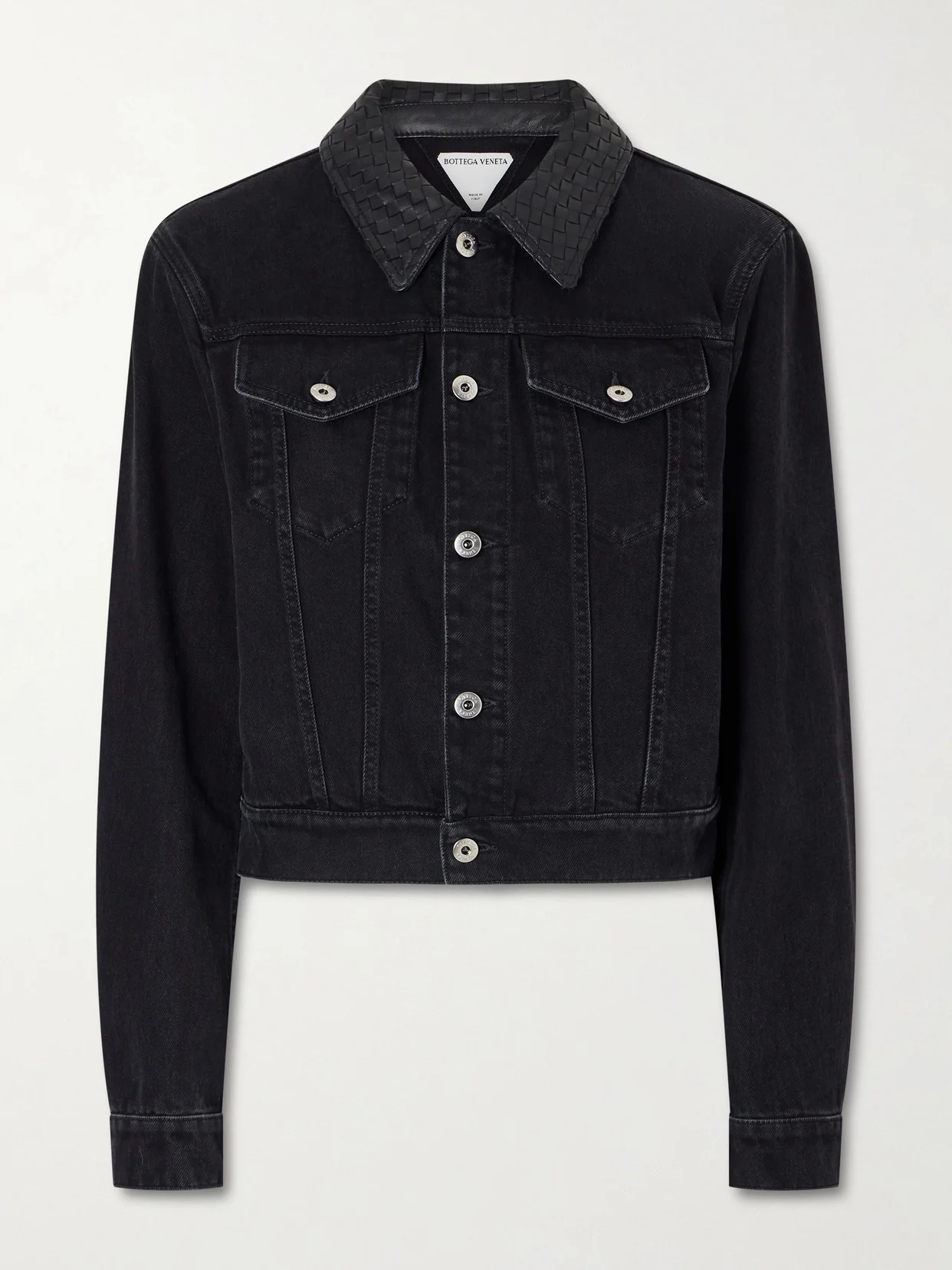 Intrecciato Leather-trimmed Denim Jacket - 1