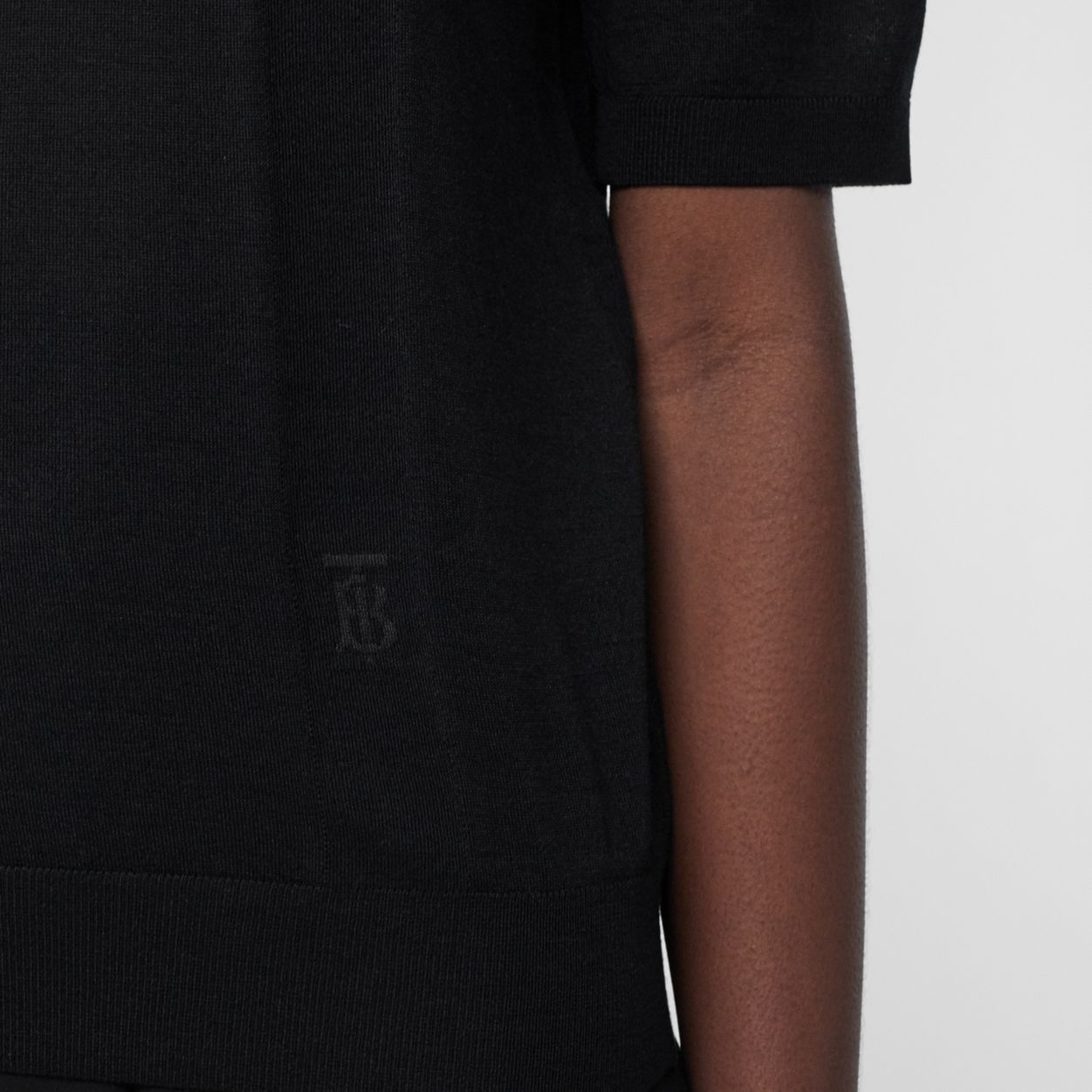 Short-sleeve Monogram Motif Wool Silk Cashmere Top - 5