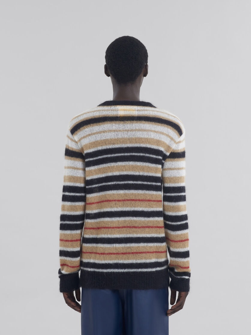 BEIGE STRIPED BRUSHED MOHAIR JUMPER - 3