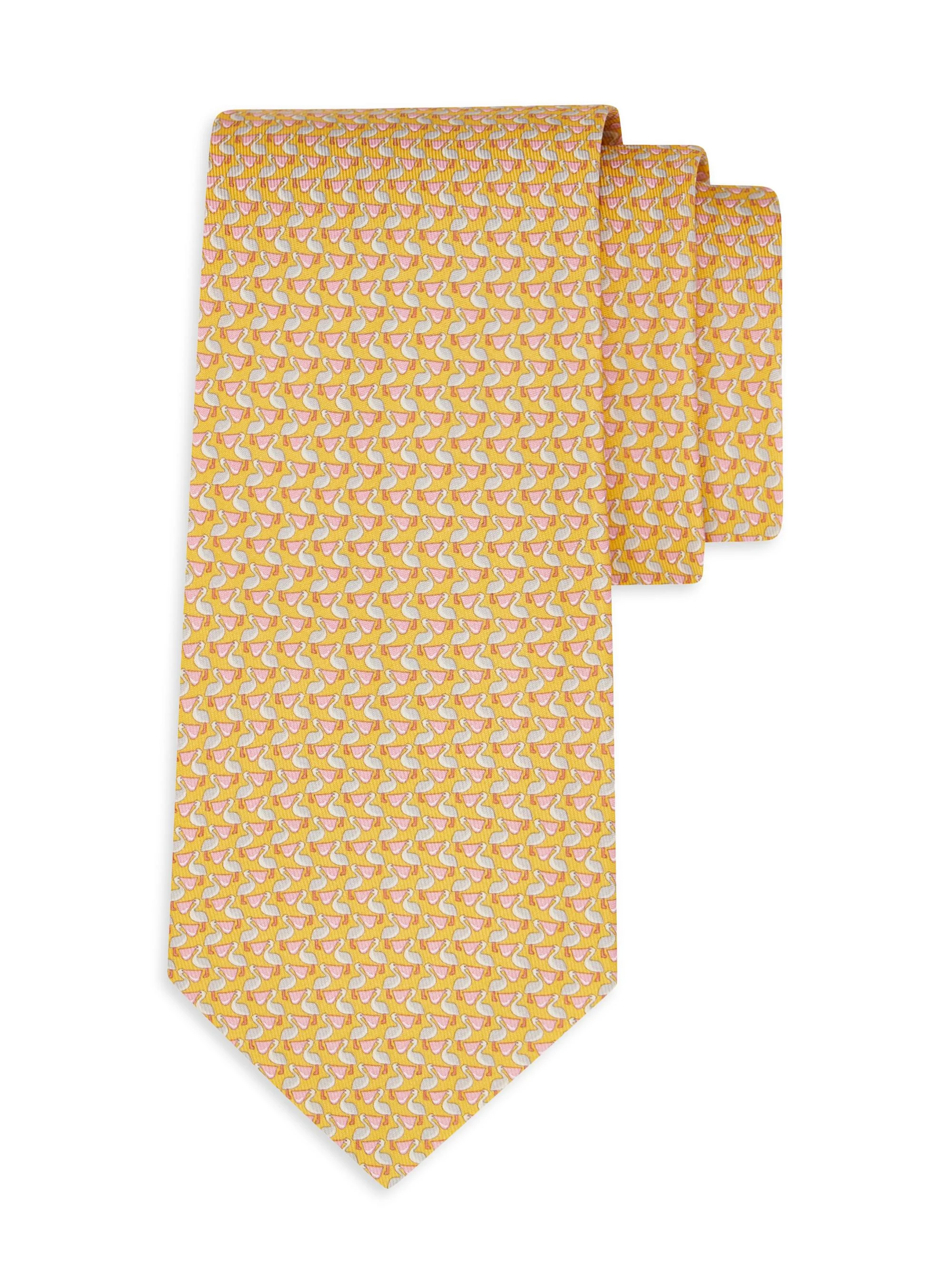 Men's Bea Bird-Printed Silk Tie - Yellow - 1