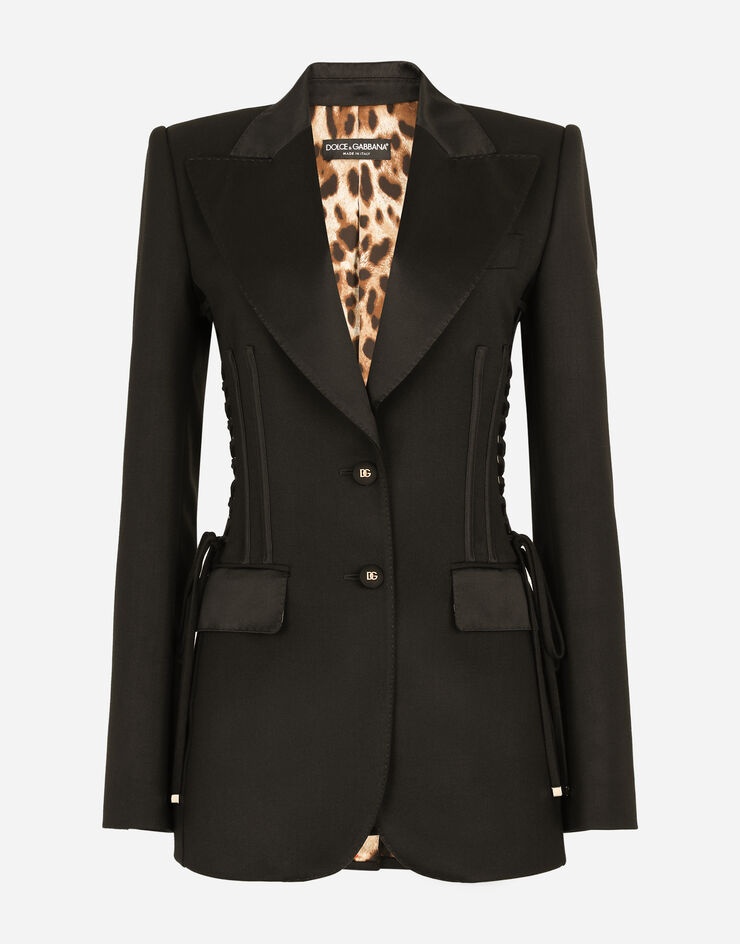 Single-breasted tuxedo gabardine jacket with lacing - 3