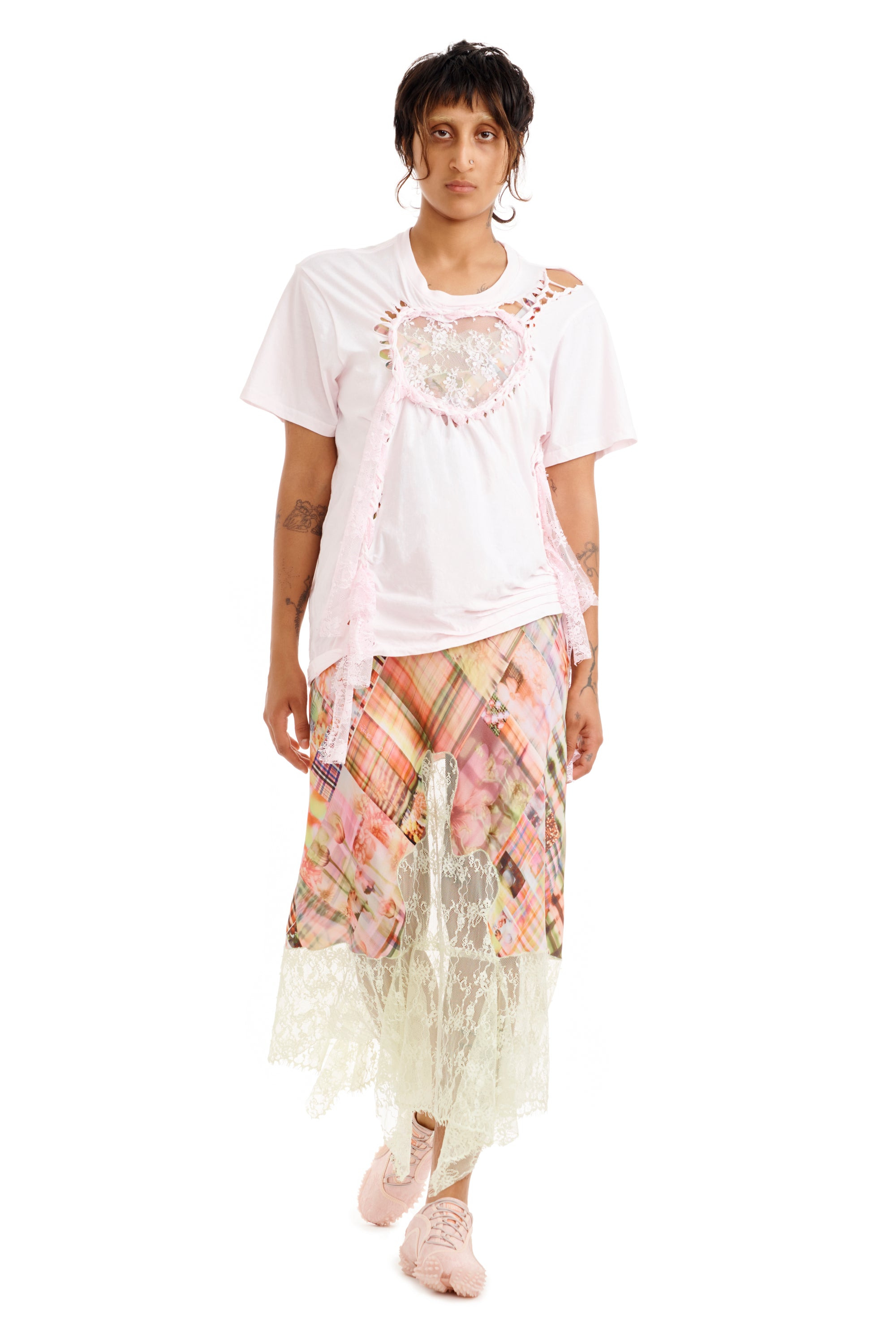 LIGHT PINK LACE HEART NASH TEE - 3