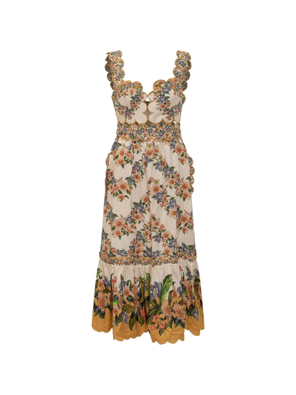 Sand Hilo floral scalloped midi dress - 1