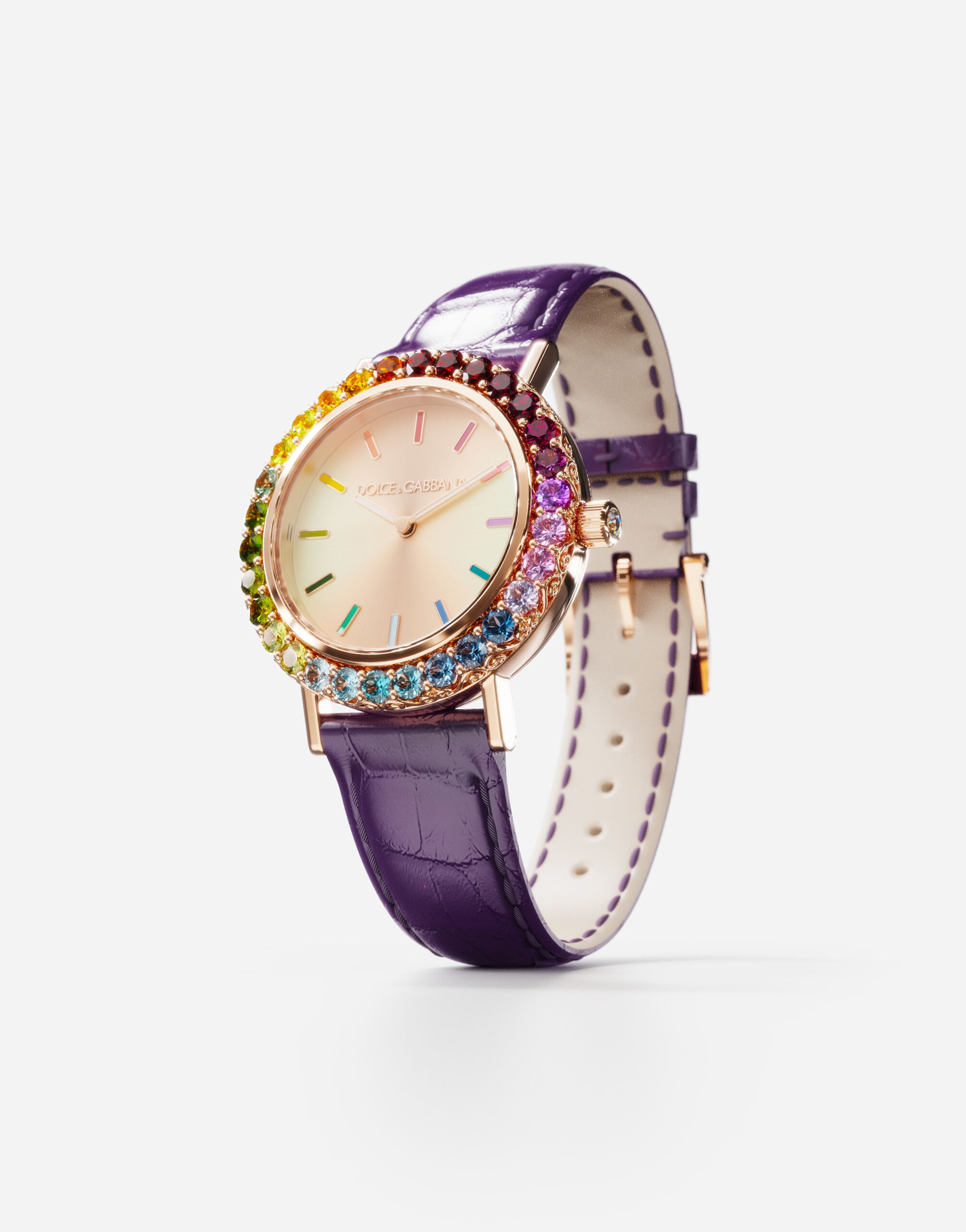 Iris watch in rose gold with multi-colored fine gems - 3