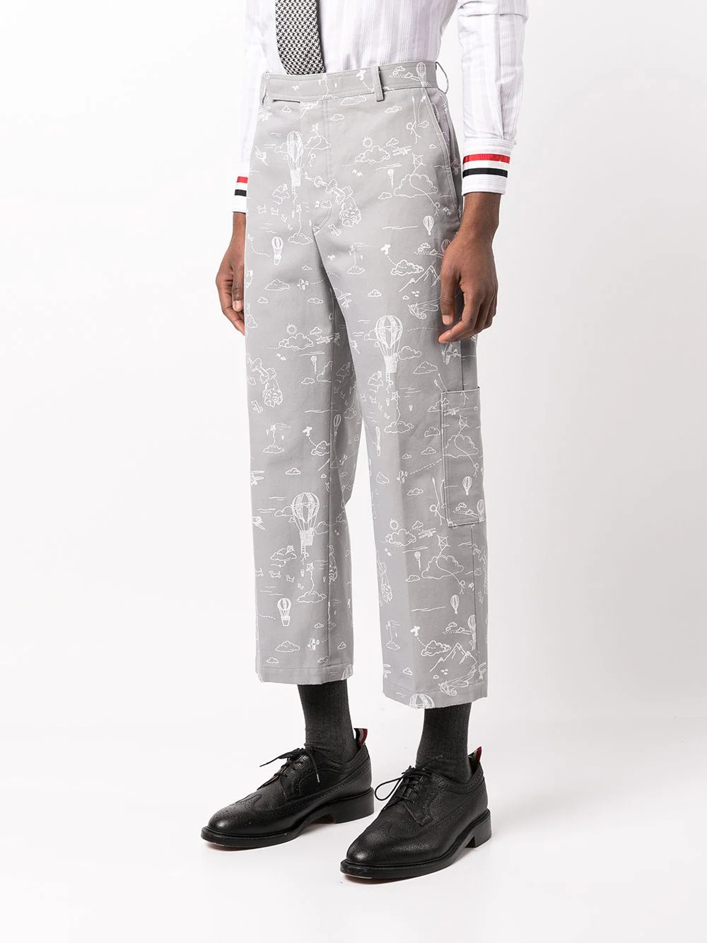 UNCONSTRUCTED PATCH POCKET TROUSER W/ PRINTED SKY MOTIF IN COTTON CANVAS - 3