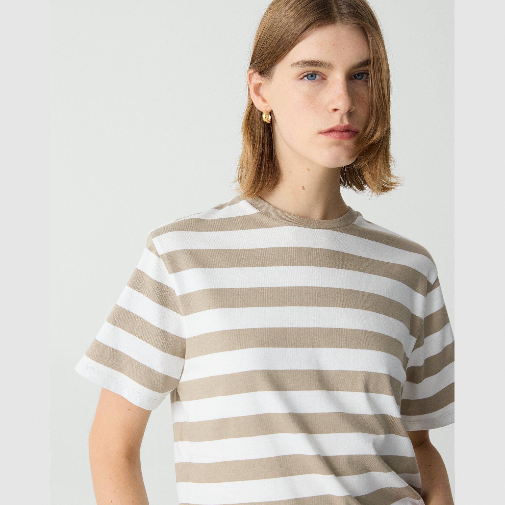 Boxy Crewneck Tee in Striped Cotton - 5