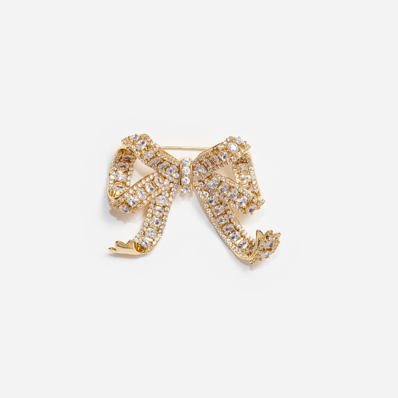 Gold Crystal Bow Brooch 1
