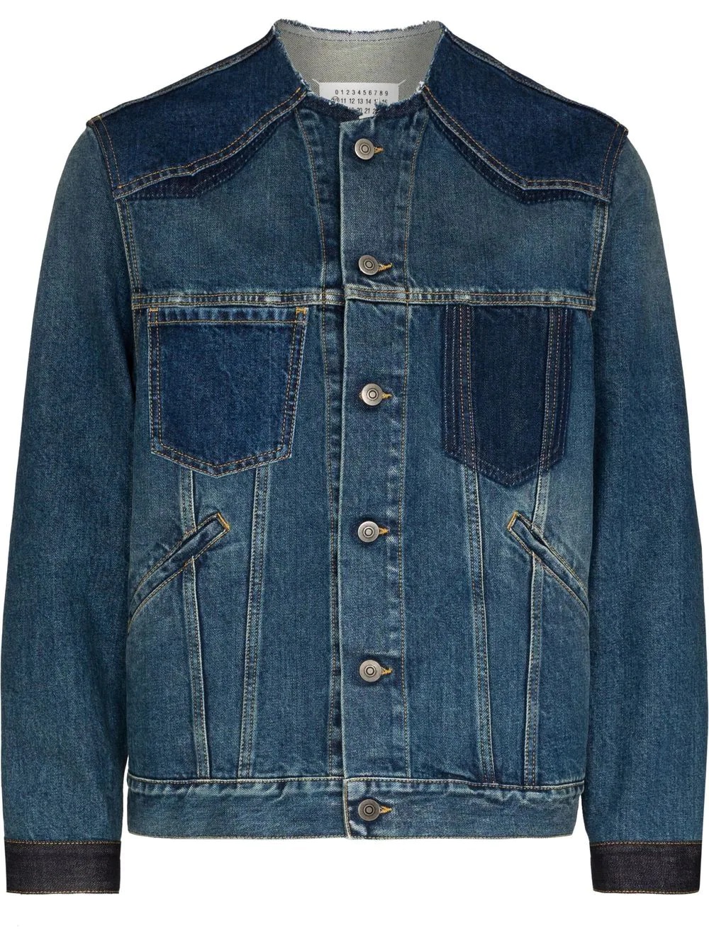 collarless button-up denim jacket - 1