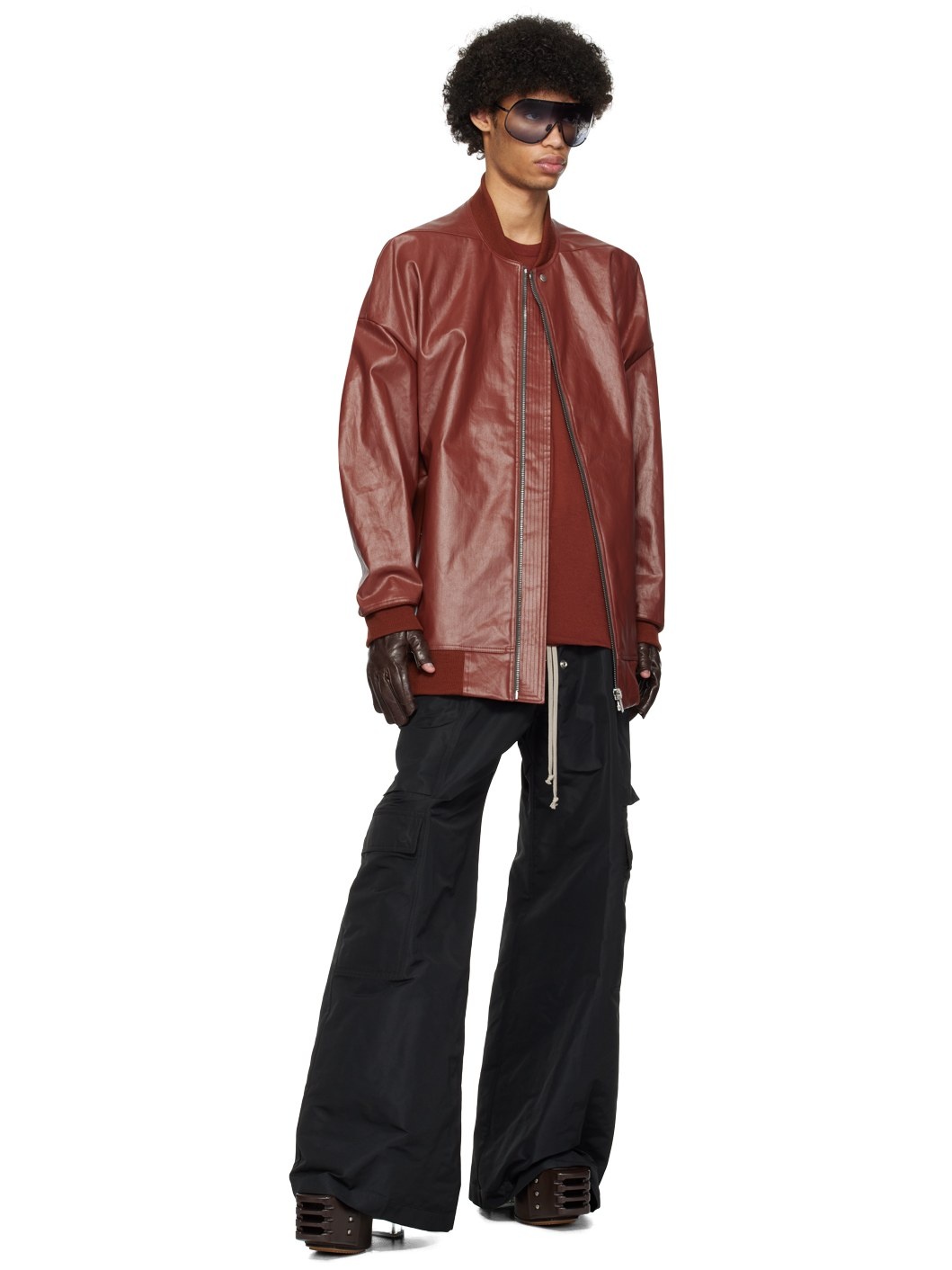 Brown Coated Denim Bomber Jacket - 4