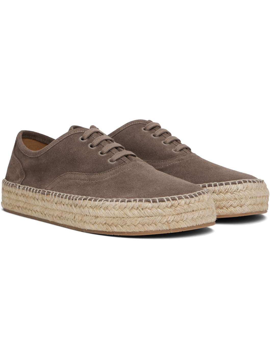 Brown Suede Lace-Front Platform Espadrilles - 4