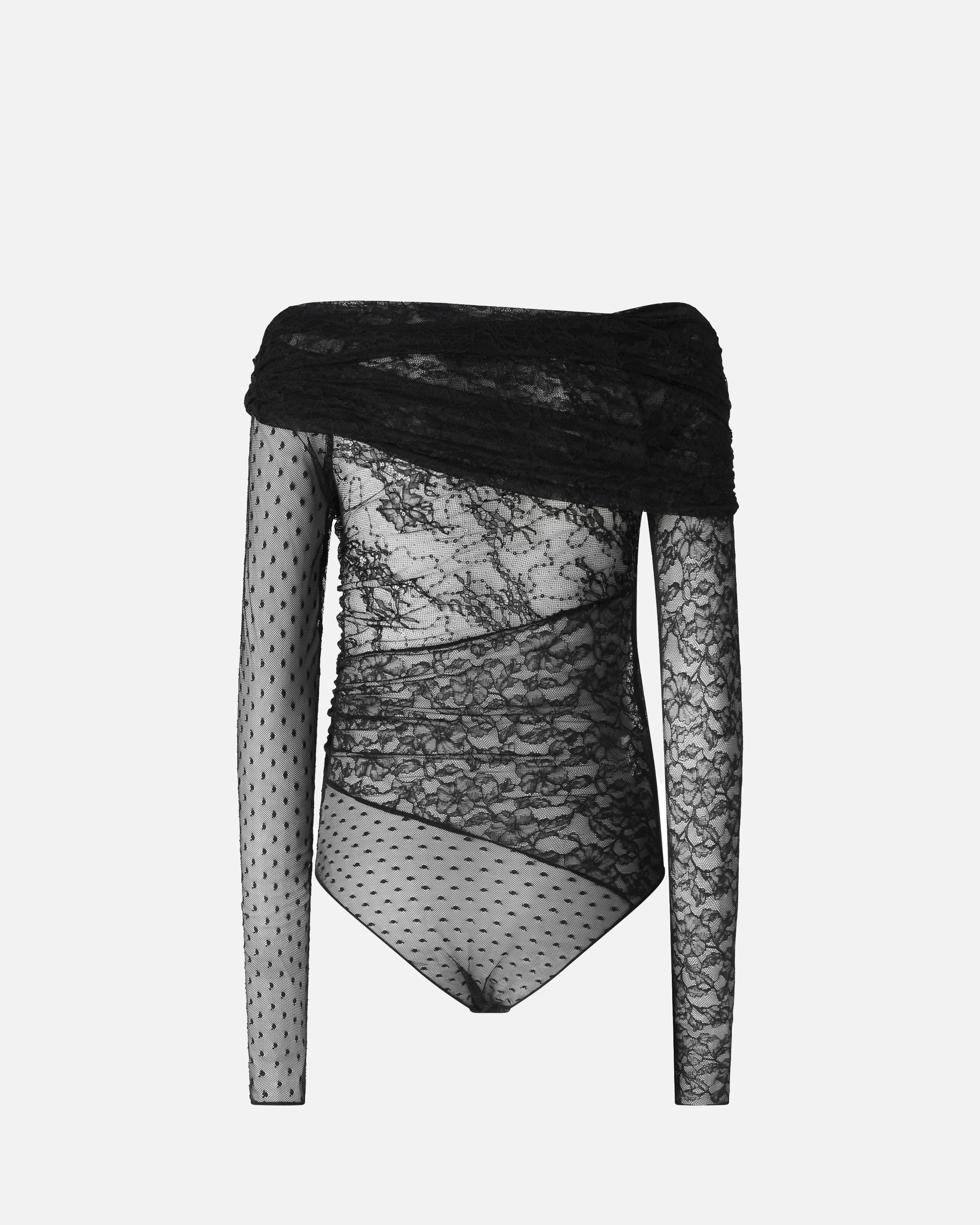 PATCHWORK-EFFECT LACE BODYSUIT - 6