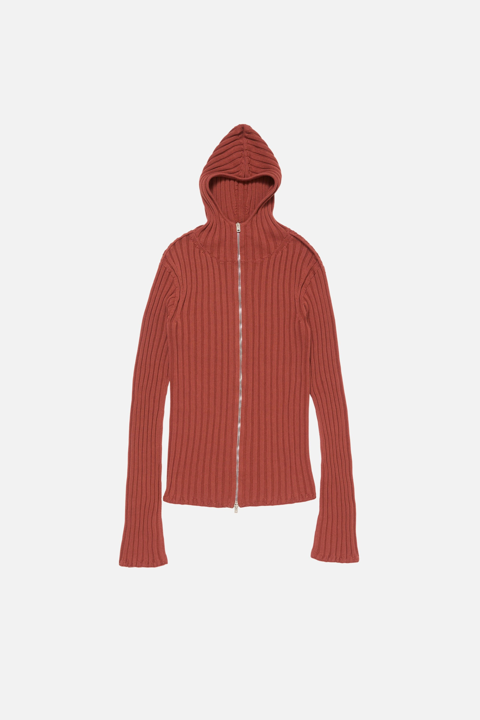 Zip-up hooded cardigan - Terracotta red - 5