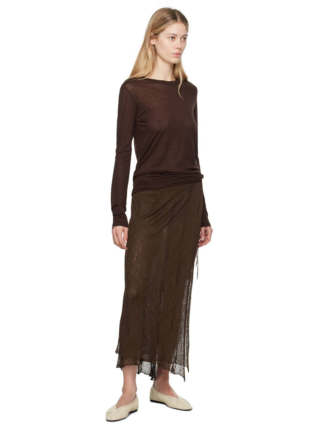 Brown Bamboo Lyocell Long Sleeve T-Shirt - 4