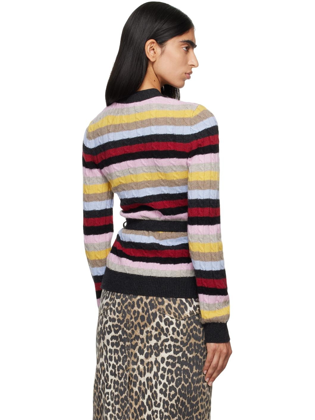 Multicolor Stripe Belt Cardigan - 3