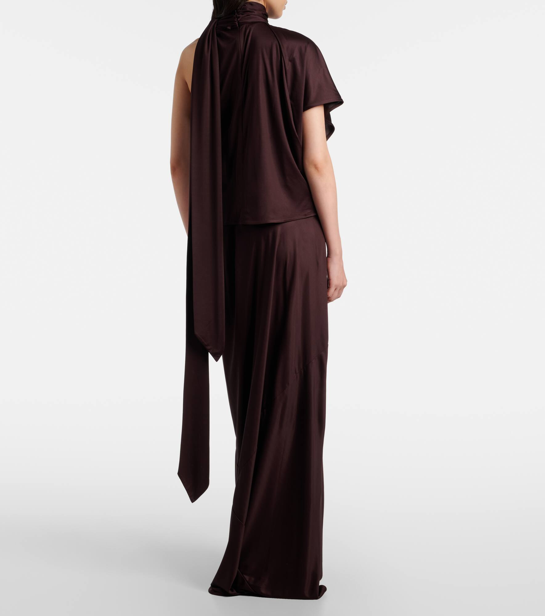 Scarf-detail draped satin top - 3