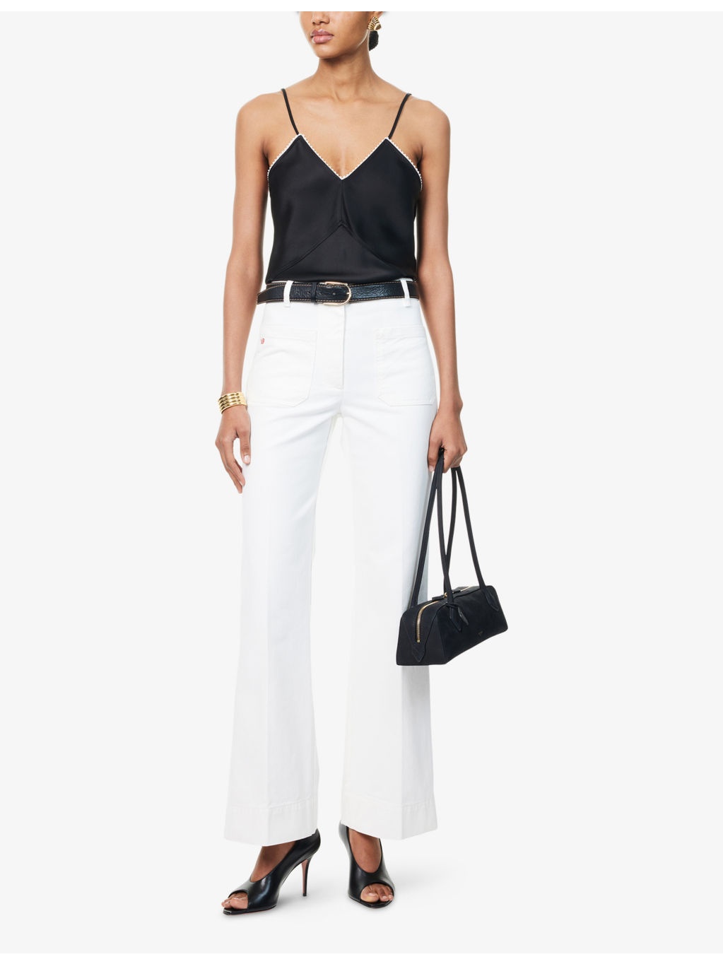 Lace Shoulder-Straps Woven Top - 2