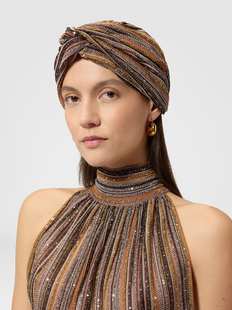 Ribbed lamé viscose turban with sequins 3