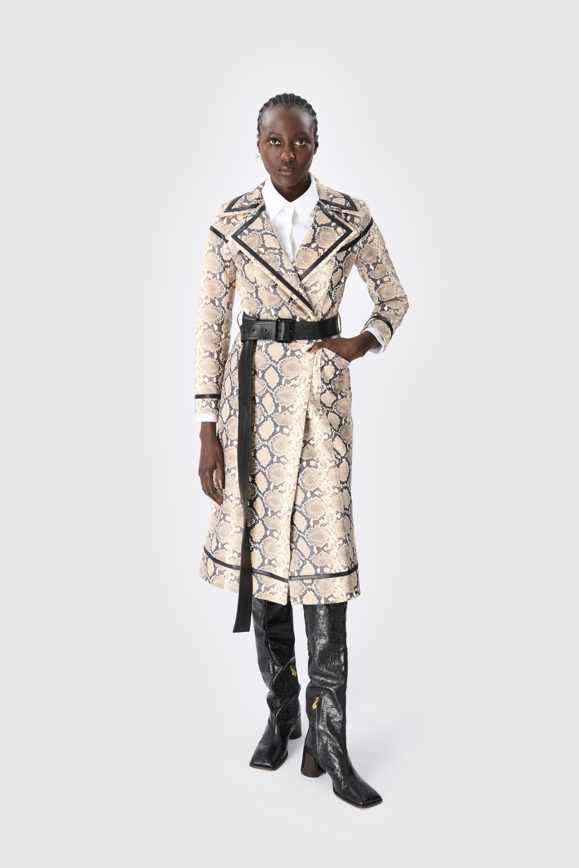 Python Printed Leather Trench Coat - 2