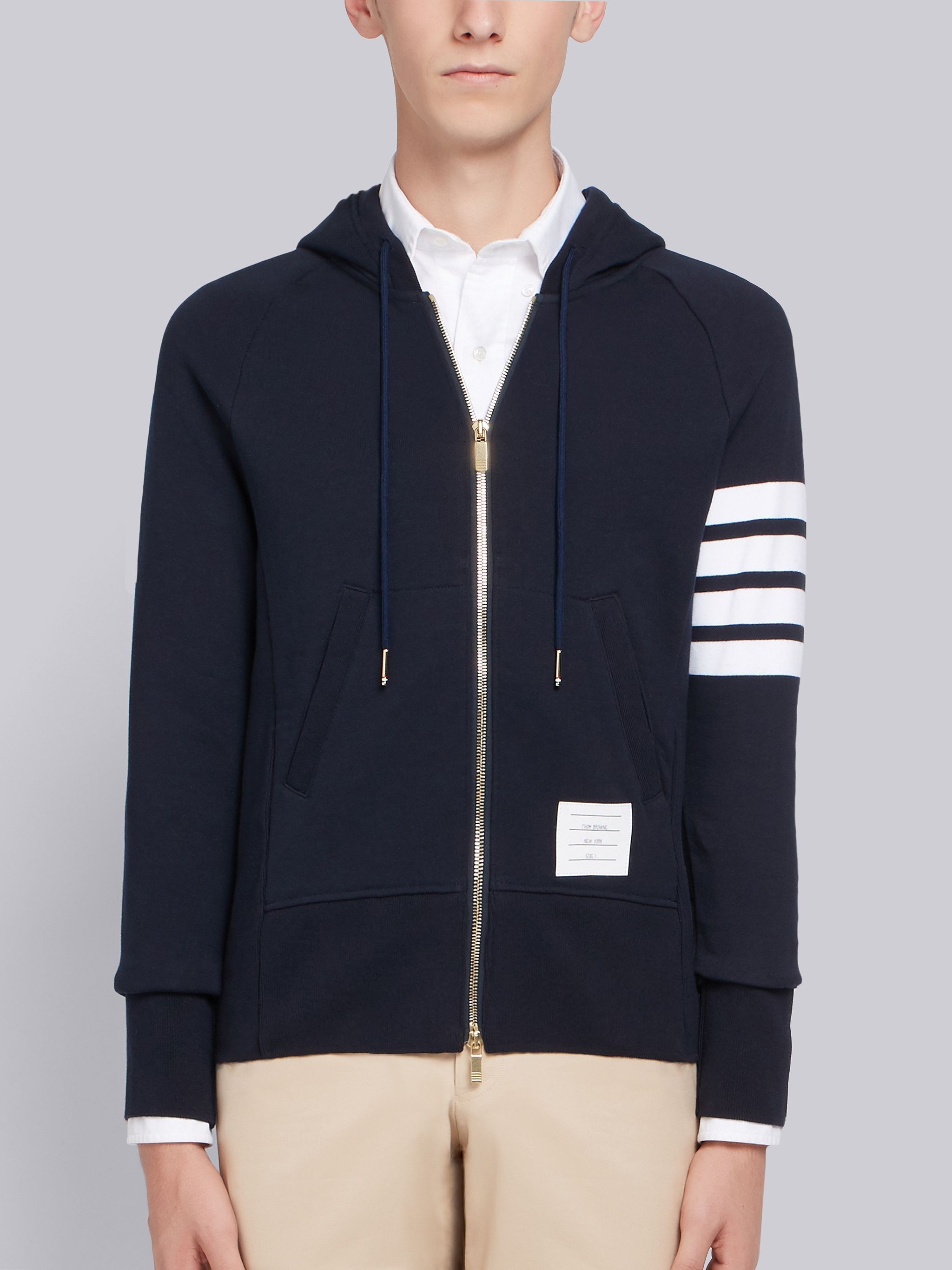 Navy Loopback Jersey Knit Engineered 4-bar Zip-up Hoodie - 1