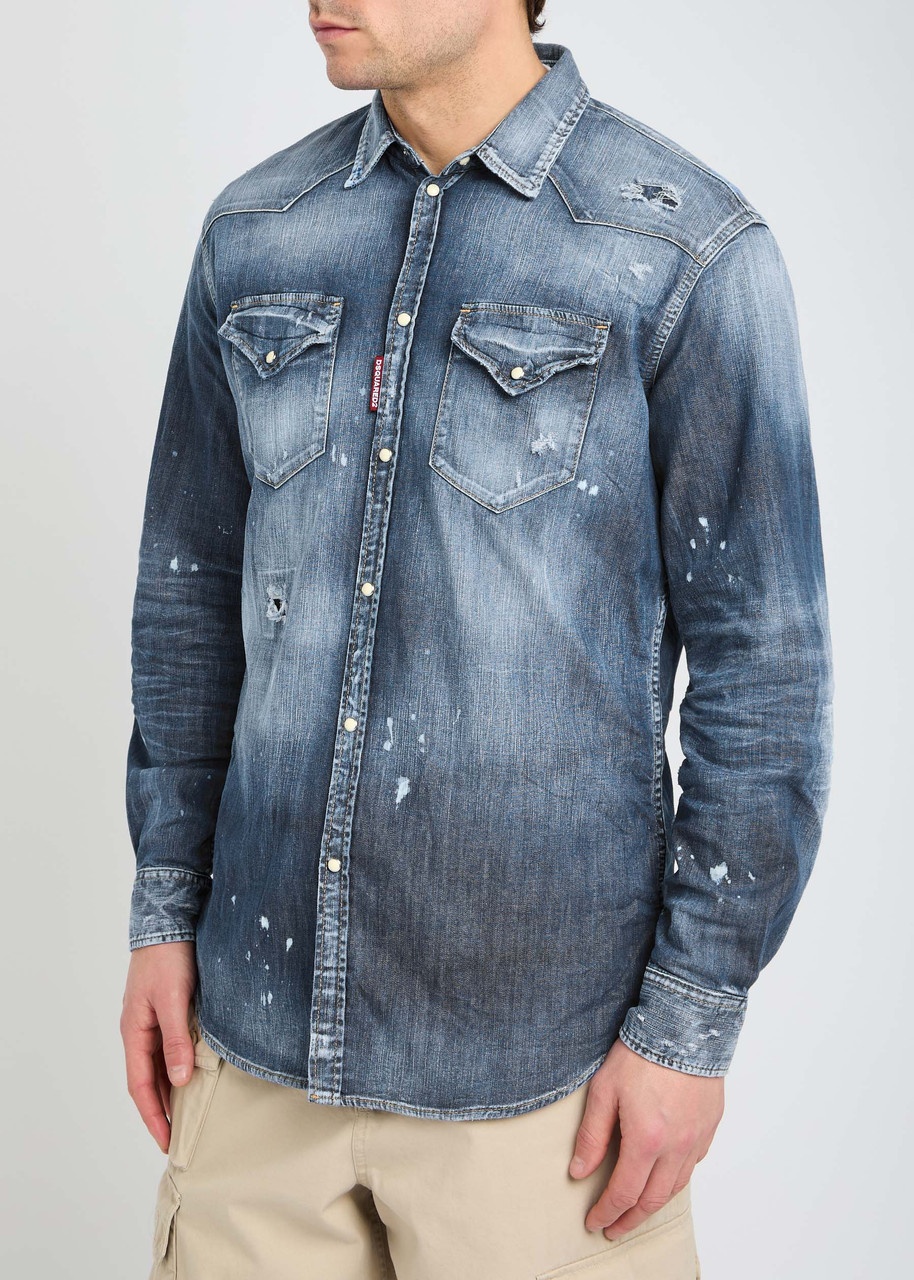 DSQUARED2 Paint-splatter Stretch-denim Shirt - 2