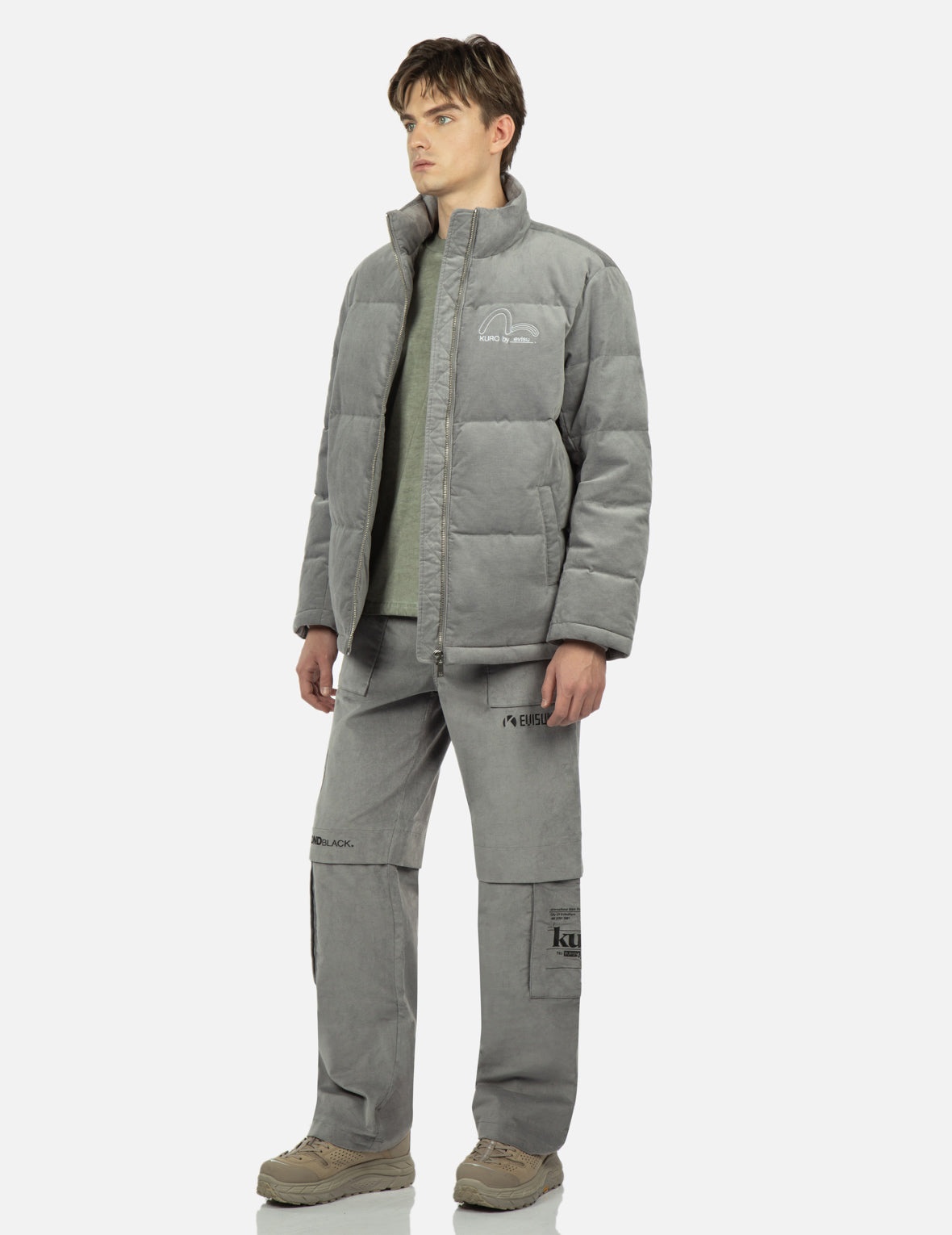 Seagull and Slogan Embroidered Velvet Down Jacket - 3