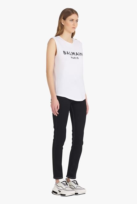 White eco-designed cotton T-shirt with flocked black Balmain logo - 7
