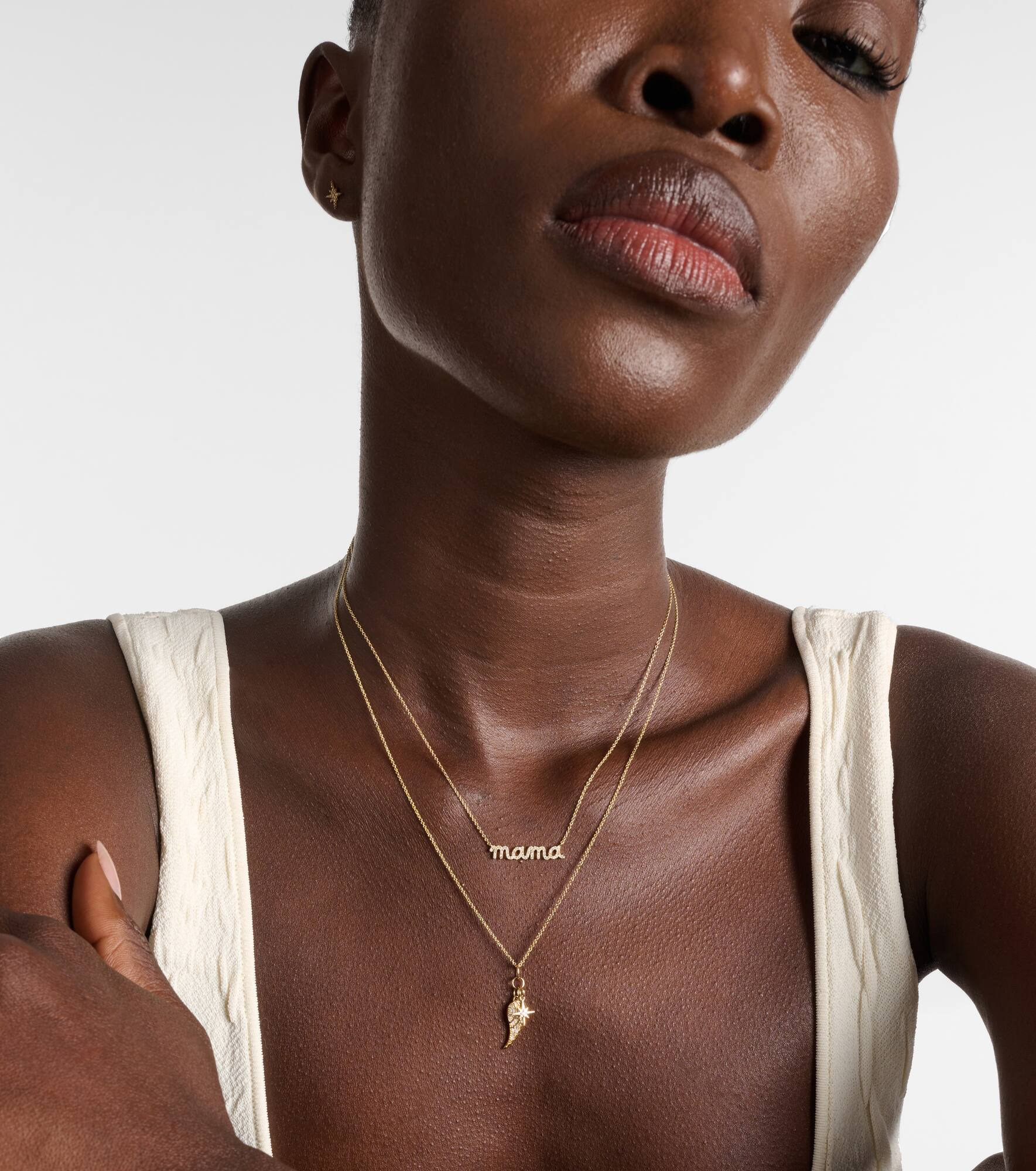 Wing and Starburst 14kt gold necklace with diamonds - 2