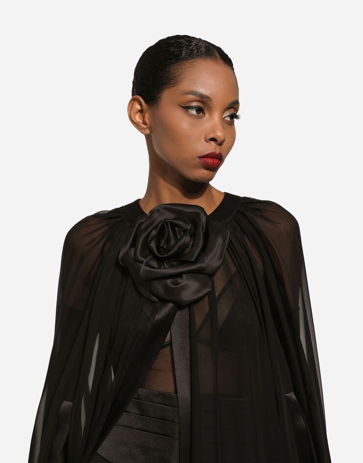 Silk chiffon cape with flower appliqué - 6