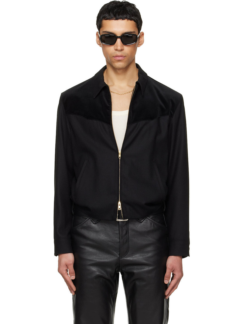 Black Wool Velvet Trimmed Blouson Jacket 1