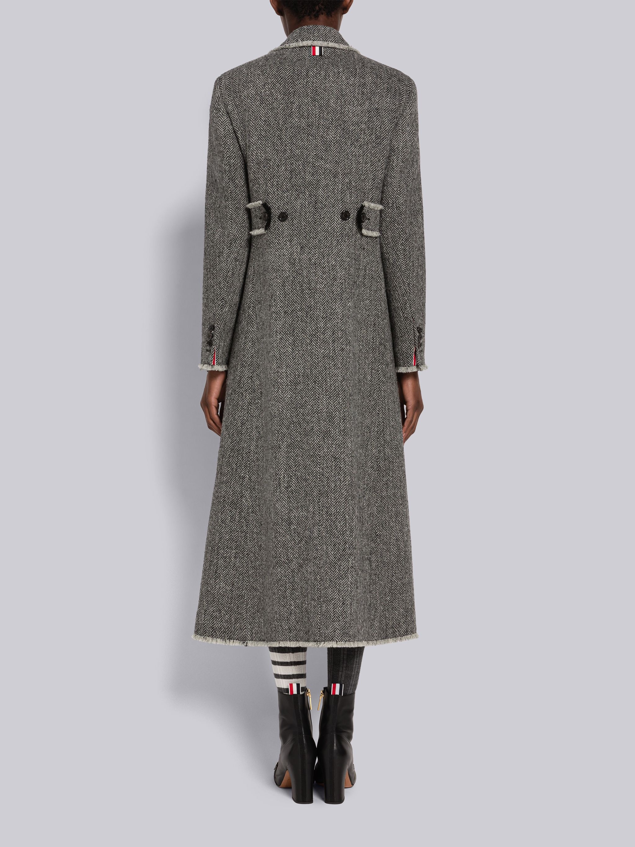 Herringbone Harris Tweed Frayed Back Tab Overcoat - 3