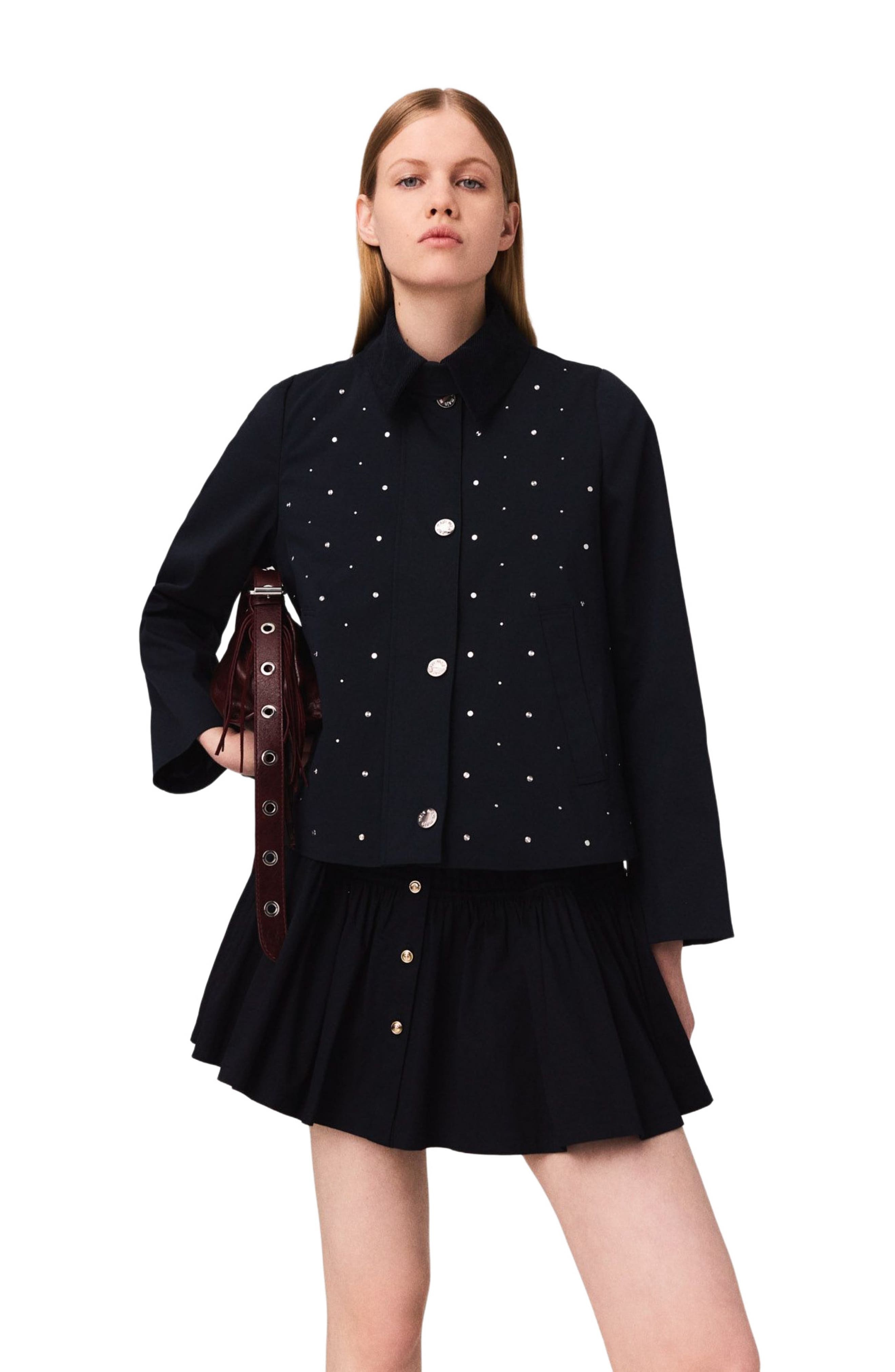 maje Cropped velvet collar jacket in Navy at Nordstrom - 4