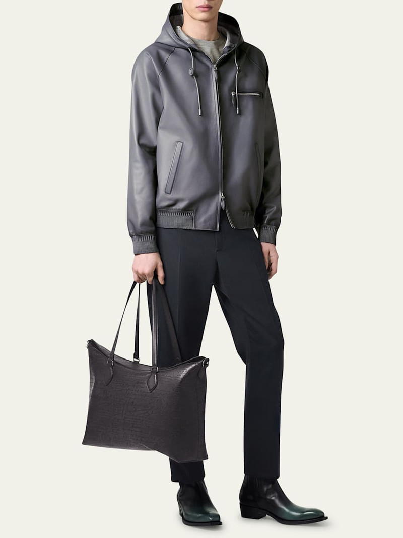 Berluti Men's Patina Leather Full-Zip Hoodie outlook
