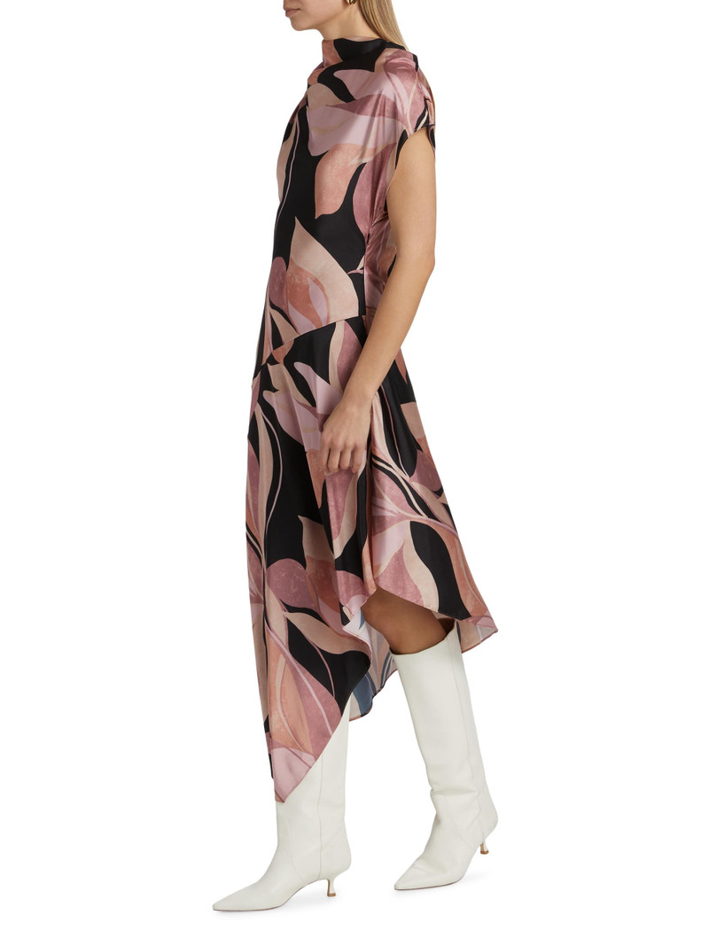 Women's Sally Asymmetric Satin Midi-Dress - Moody Abstract Floral Stn 4