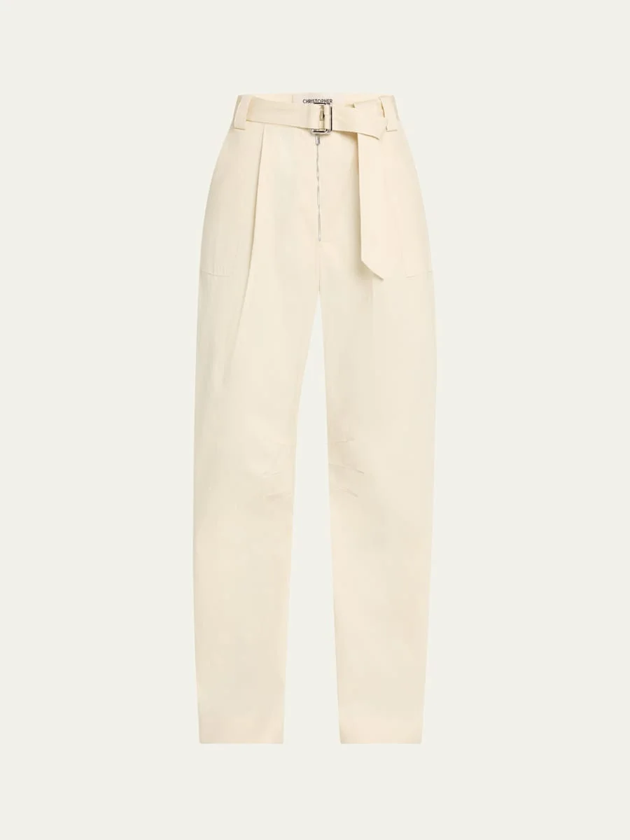 Patch-Pocket Barrel-Leg Belted Trousers - 1