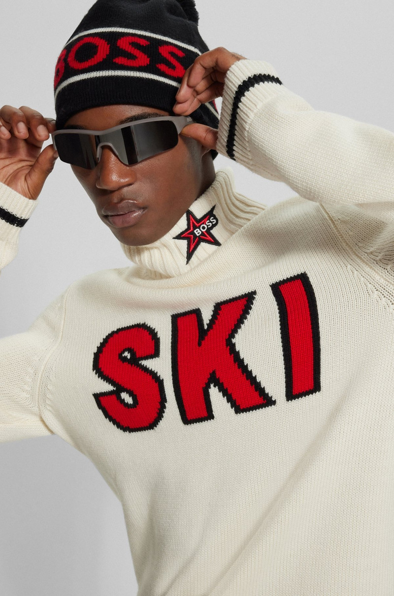 BOSS X PERFECT MOMENT WOOL BEANIE HAT WITH LOGO INTARSIA 4