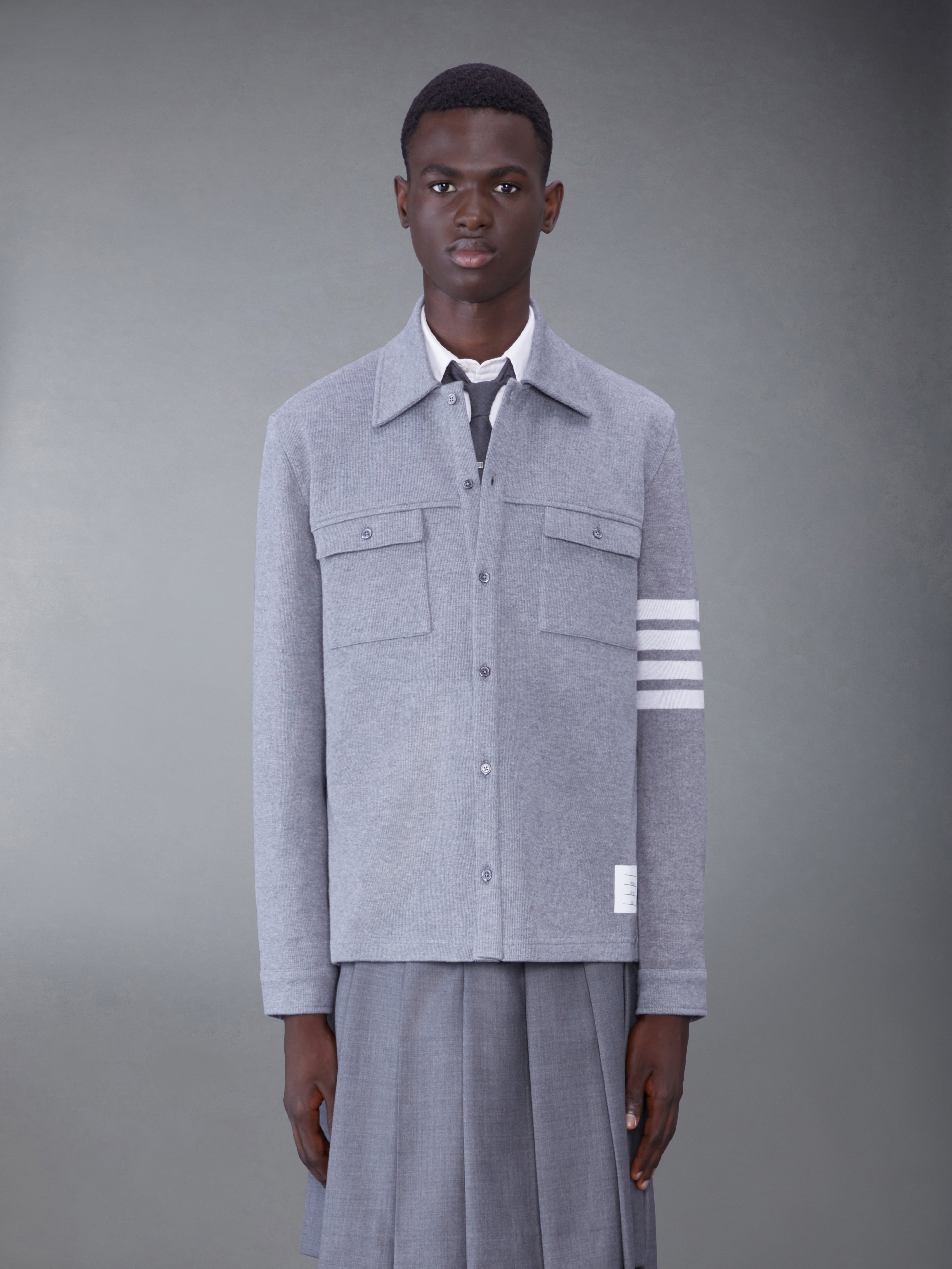 COTTON DOUBLE FACE KNIT 4-BAR SHIRT JACKET - 1