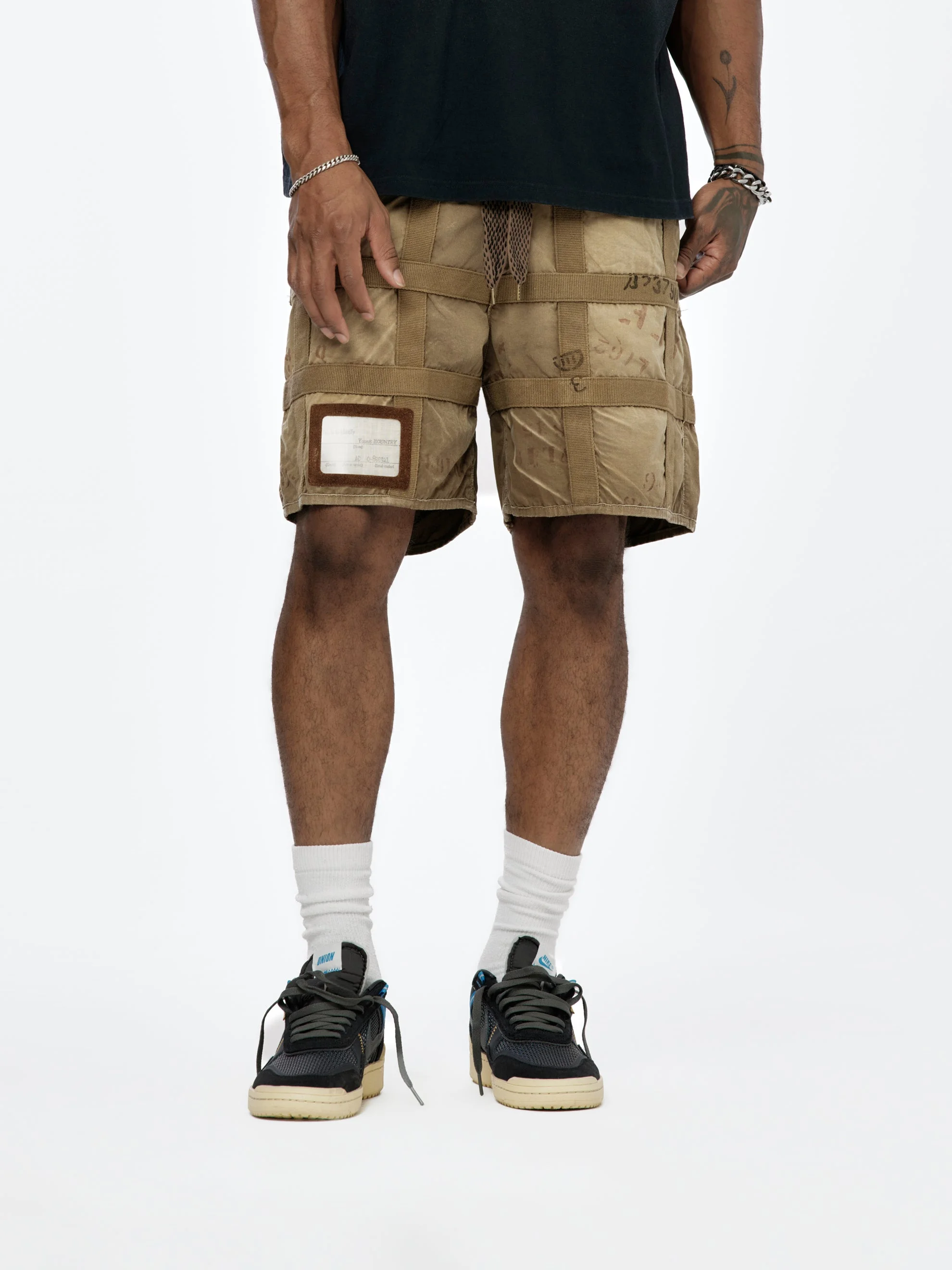 PRISON CRAFT TATTERSALL REMAKE SHORTS (GREY/BEIGE) - 1