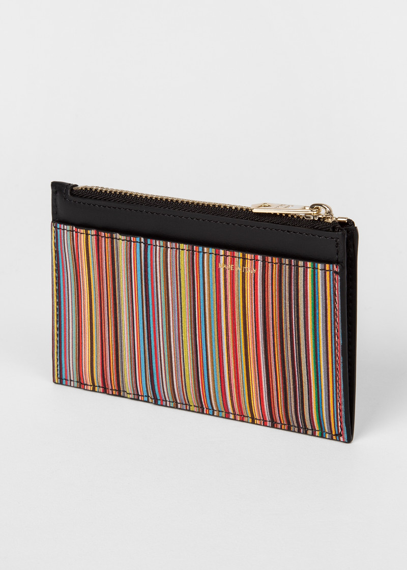 Black 'Signature Stripe' Leather Zip Pouch 3