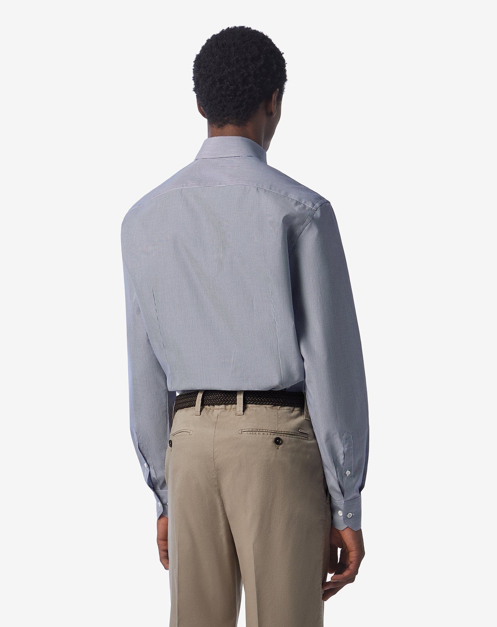 Cotton shirt with white/blue micro stripes - 3
