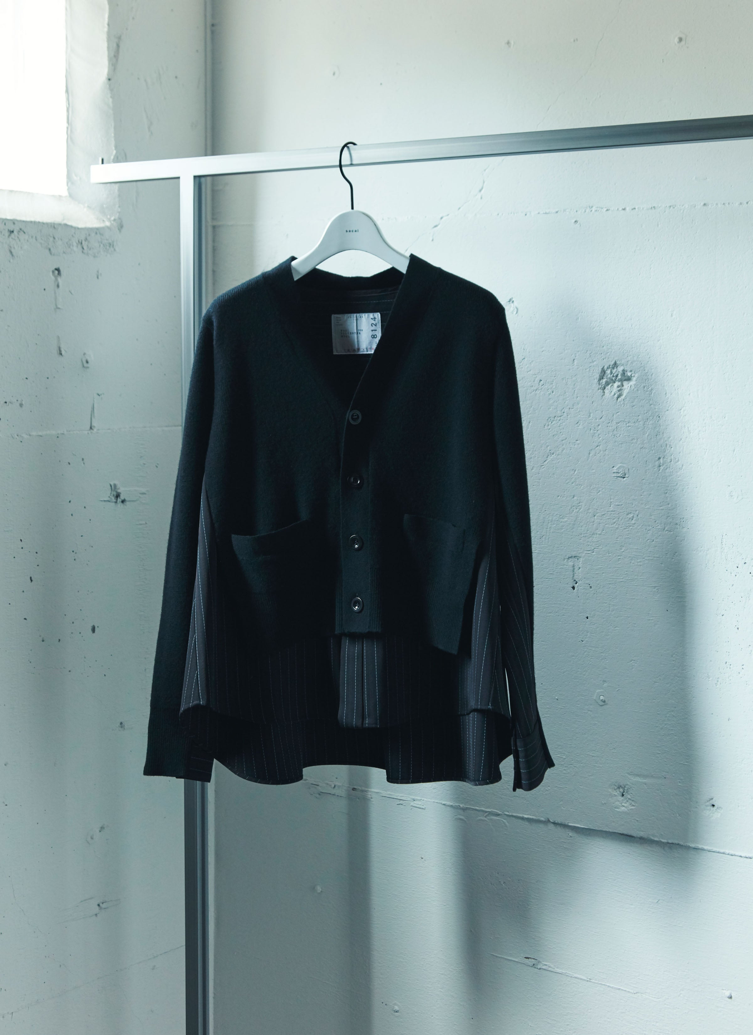 Stripe Doeskin x Wool Knit Cardigan - 2