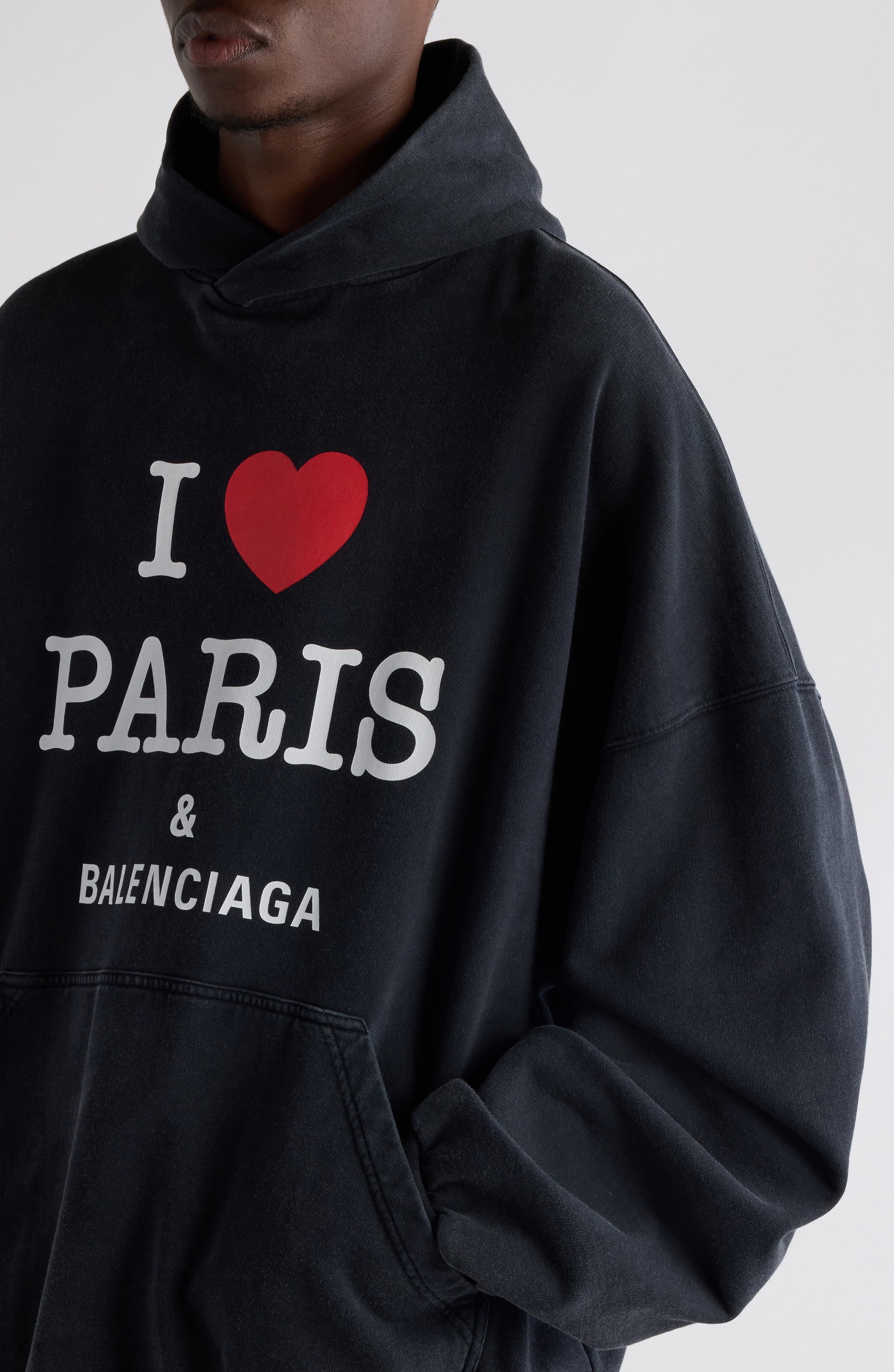 Balenciaga Large Fit Graphic Hoodie in Faded Washed Black at Nordstrom - 5