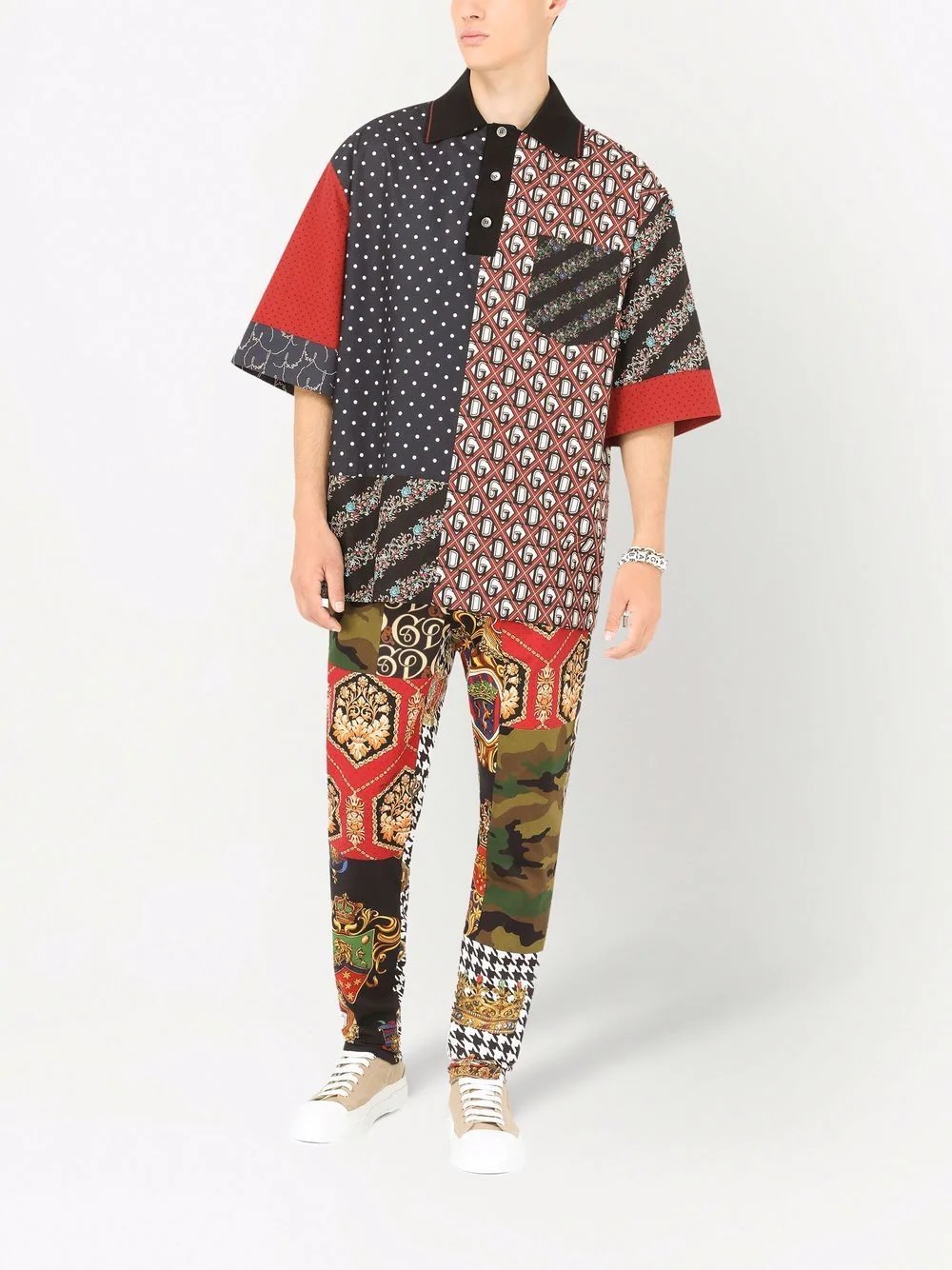 patchwork-print chino trousers - 2