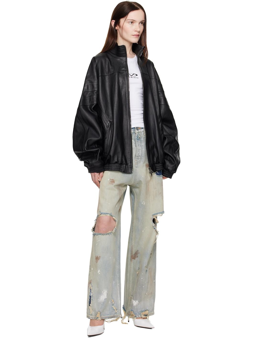 Black Tracksuit Leather Jacket - 5